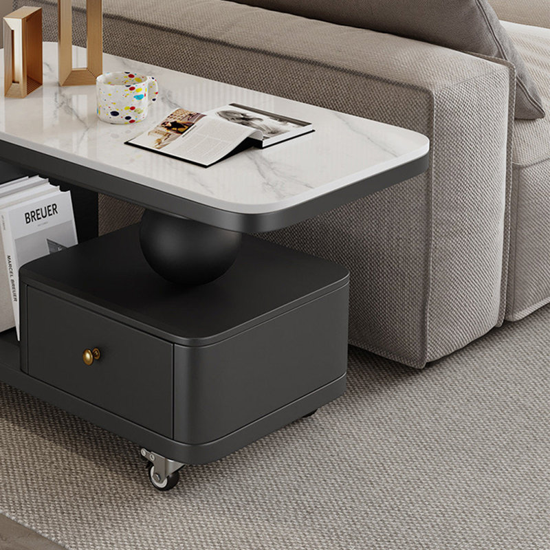 Table basse Italian Light Luxury, Blanc / Gris / Noir, H 17,71 po x L 35,43 po x l 19,68 po, Noir