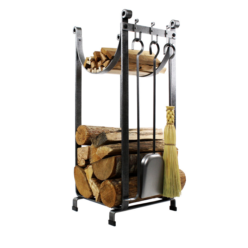 3 Piece Steel Fireplace Tool Set with Log Rack