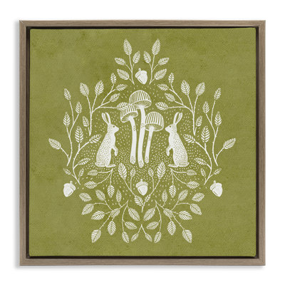 "Olive Green Botanical Rabbits", art mural sur toile flottante par Katie O'Shea