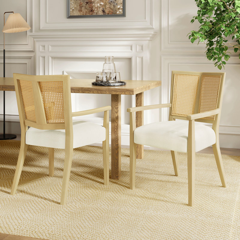 Ensemble de 2 chaises avec accoudoirs, Naturel, Beige