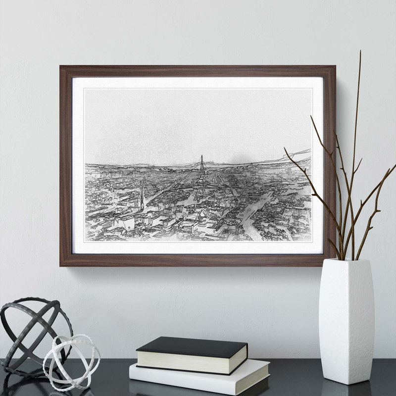 Paris Skyline in Abstract - Framed Print, 27cm H x 36cm W x 2cm D, Walnut Framed