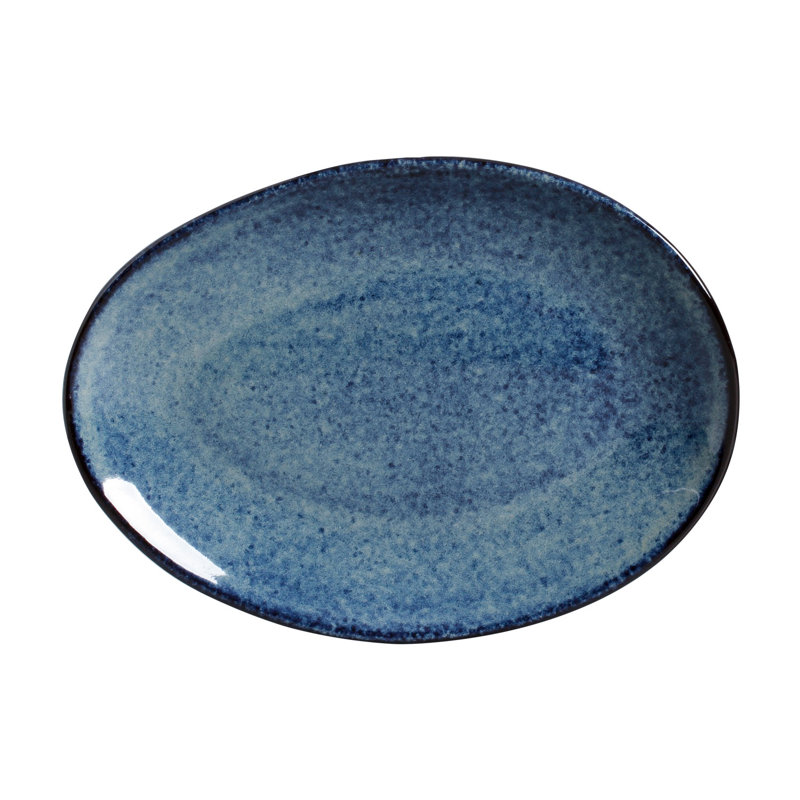 Assiette à dessert ovale en céramique 8,86 po Denim - Va au micro-ondes, au four et au lave-vaisselle, par Porto Brasil