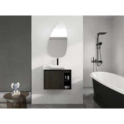 Meuble-lavabo mural 28 po avec lavabo en céramique blanche et porte à fermeture en douceur 28 po