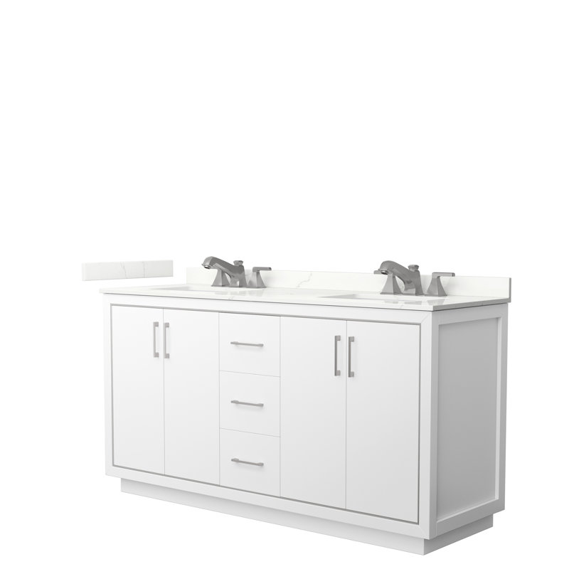 66 meuble-lavabo double avec plateau 66, Quartz Giotto, Blanc, Bronze satiné