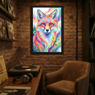 Animals Colorful Fox With Rainbow Fur And Nature Background