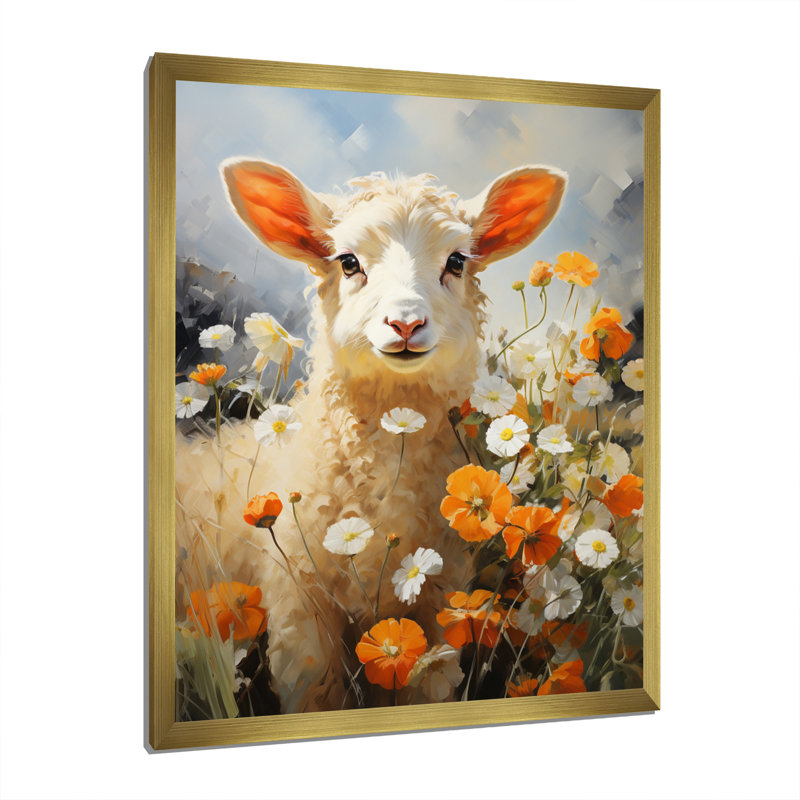 Sheep In Daisies - animaux, impressions sur toile, H 44 po x l 34 po x P 1,5 po, Encadrement doré