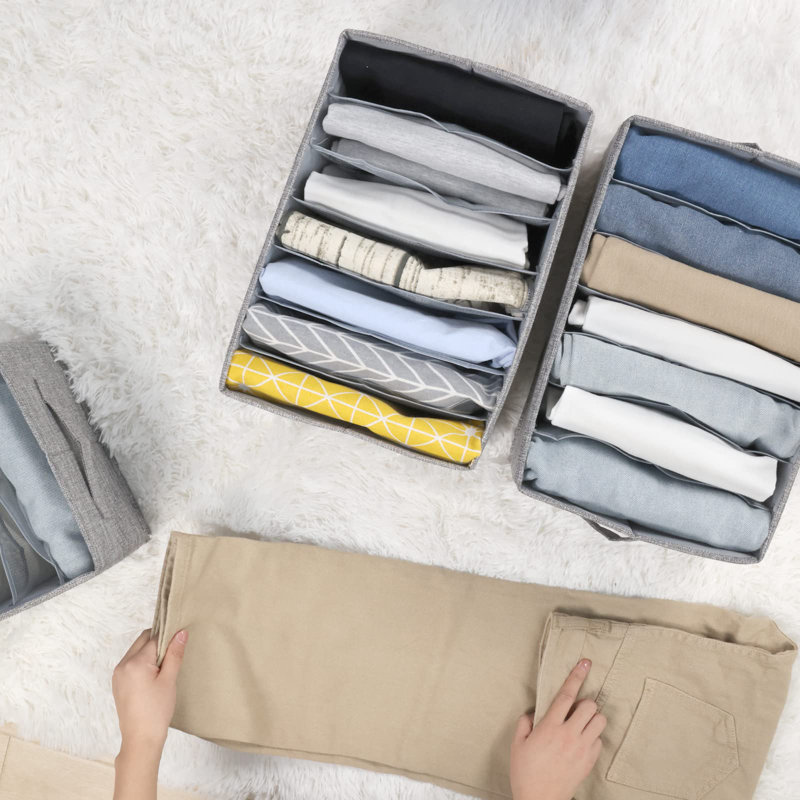 4Pcs Wardrobe Clothes Organizer With Support Board Closet Organizers And Storage 7 Grids Divider Drawer Organizers Washable Compartment Storage Bins