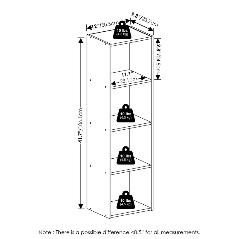 Furinno Pasir 4-Tier Open Shelf Bookcase, Black