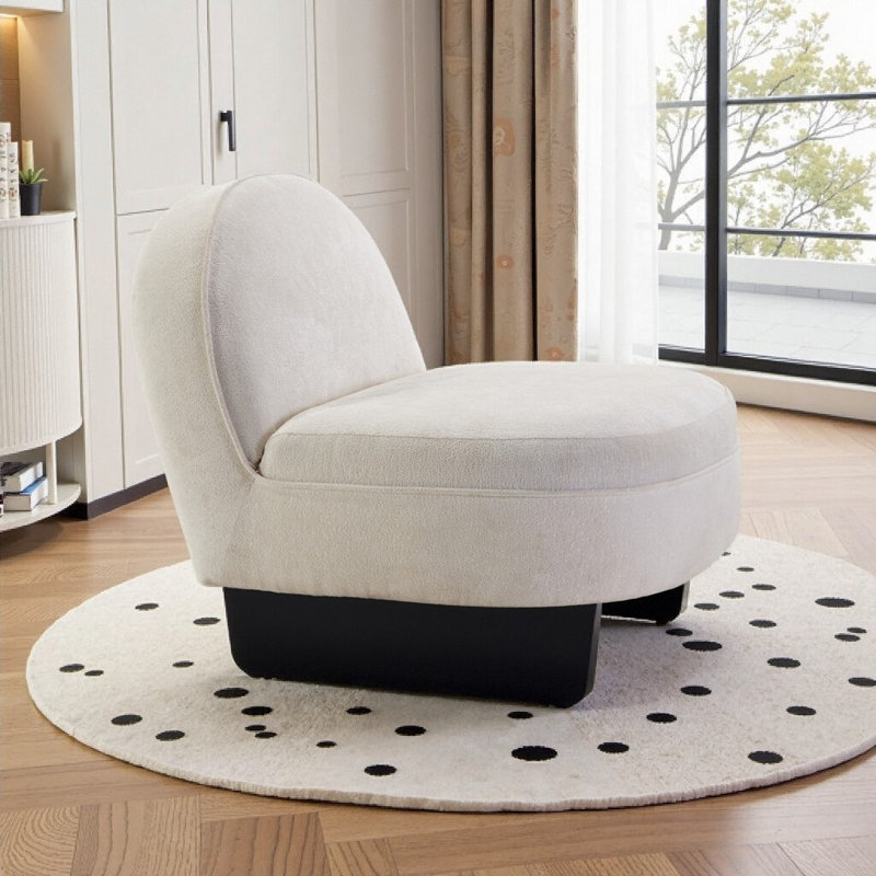 Fauteuil d'appoint luxueux en tissu Teddy avec pieds en bois cintré - Méridienne confortable pour la lecture, le salon et la chambre à coucher - Aucun assemblage requis