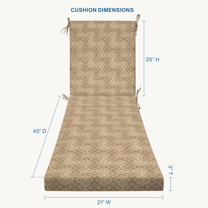 Meridian Outdoor Chaise Lounge Cushion – Weather-Resistant, Reversible, Plush Comfort, Trellis Natural, 22.5" W x 45" D