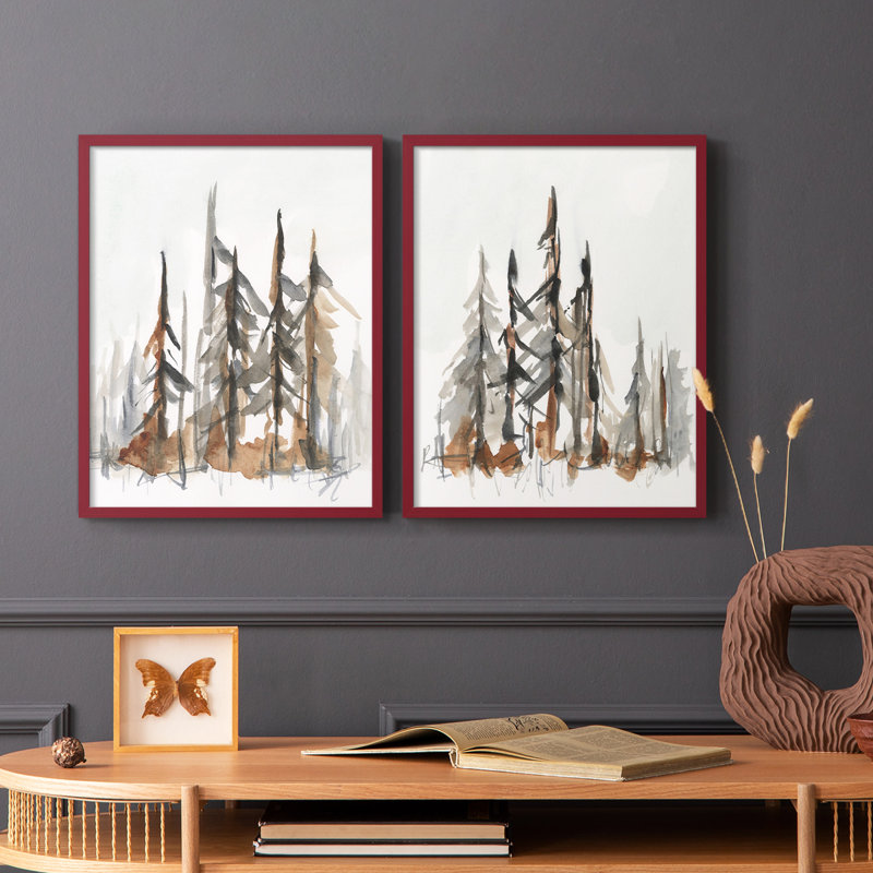 «Rustic Evergreen I», reproduction encadrée de qualité supérieure - prête à être accrochée - aucun clou requis - aucun clou requis