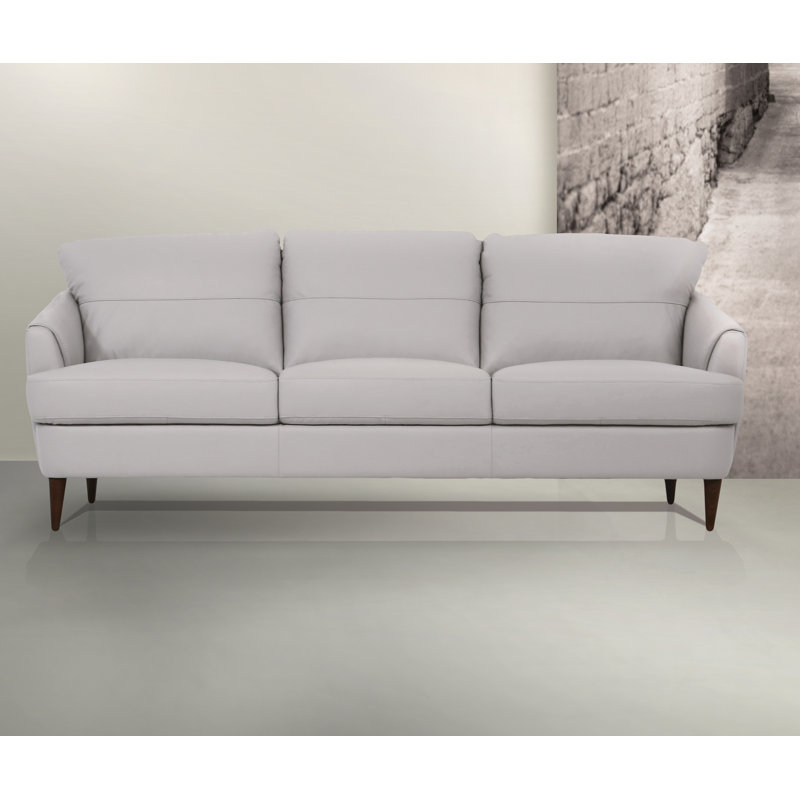 Bova 83" Recessed Arm Sofa, Pearl Gray Genuine Leather