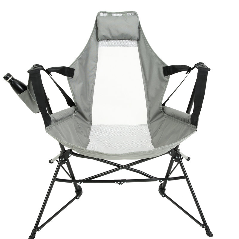 Grey Folding Chair, Portable Rocking Chair With Cup Holder, For Backyard And Camping, 2Pcs Camping Outdoor Patio,  2Pcs, Gray