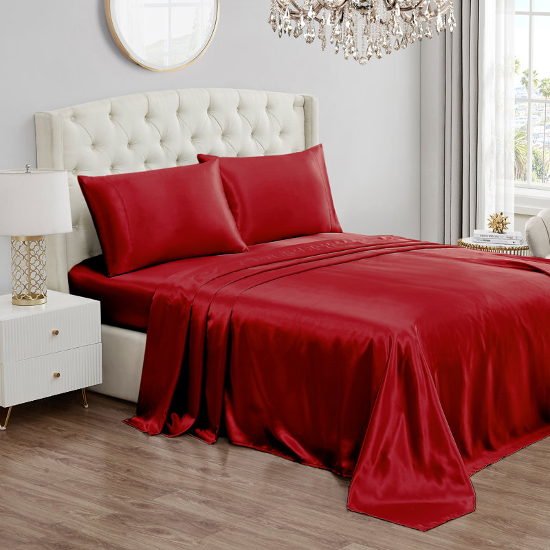 Juicy Couture Premium Silky Satin Sheet Sets, Red, Twin XL Sheet Set with 1 Pillowcase