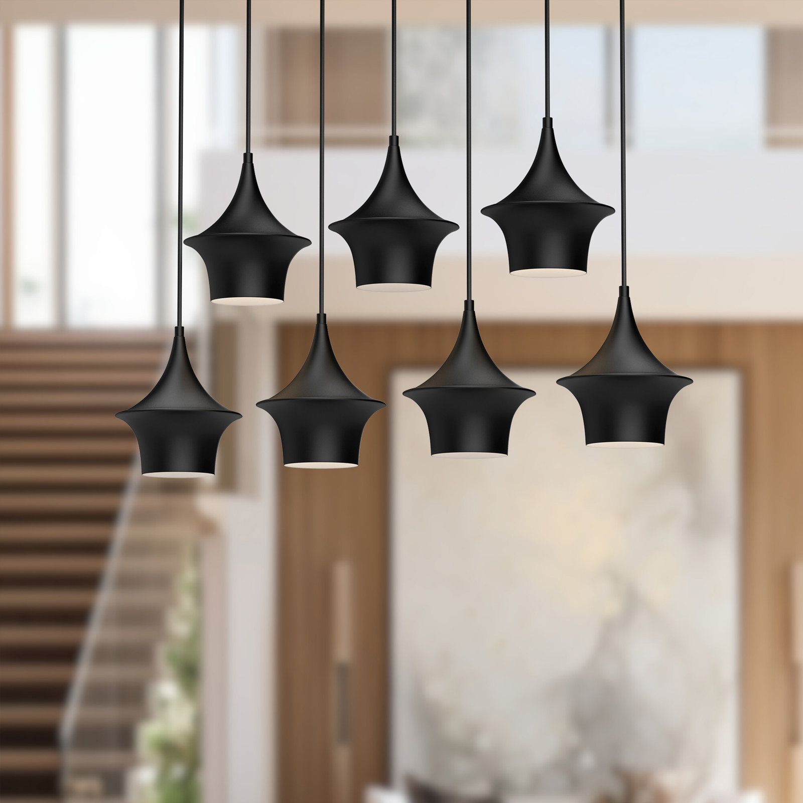 Alexia 7 Light Metal Pendant, Matte Black