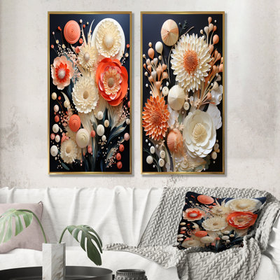 Abstract Coral Flowers - Floral Canvas Art Print Set Of 2