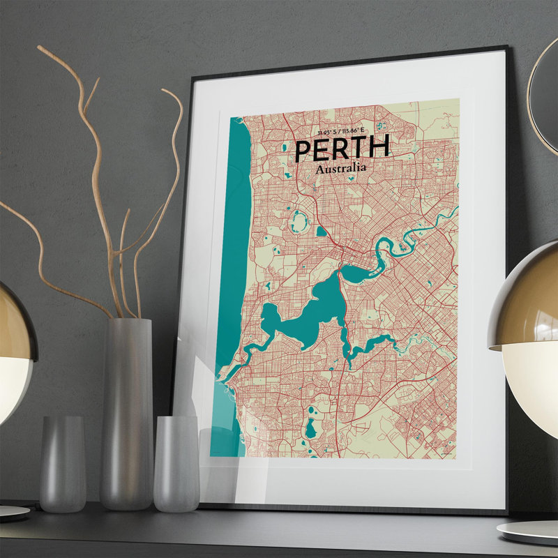 " Perth Australia City Map ", Green/Beige, 36" H x 24" W