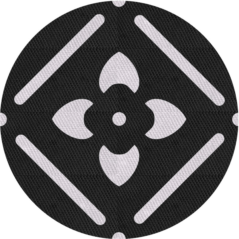 Tapis noir/blanc cassé tissé à la machine, Rond 6 pi