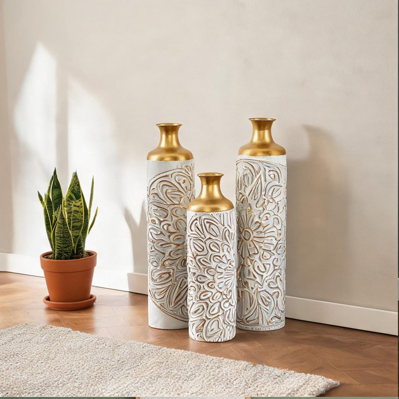 Vases et bocaux avec finition blanche de 3,5 po, aluminium et décoration intérieure moderne avec cadre en métal