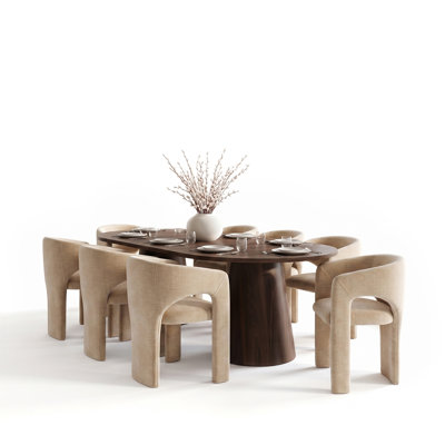 Ensemble de salle à manger rond à ovale extensible avec fauteuils demi-tonneau en chenille