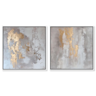Rustic Gold Expose© Duo Canvas Print Gold Boho Wall Art Set by Art Remedy, Black Frame, 12 x 12