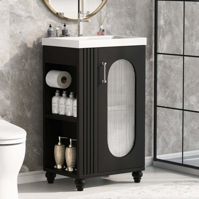 Meuble-lavabo de 20 po avec lavabo, meuble-lavabo avec tablette à deux niveaux, tablette réglable