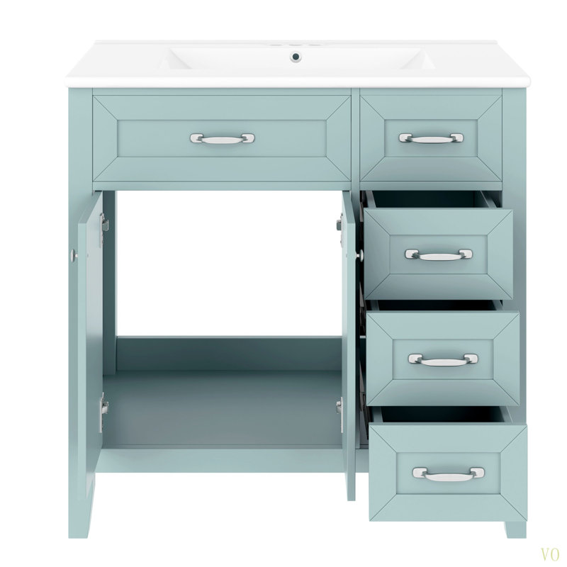 Meuble-lavabo 36 po avec lavabo, armoire de salle de bain avec tiroirs, structure solide et panneau de fibres à densité moyenne