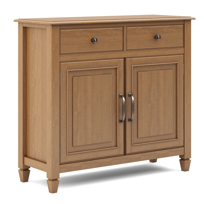 Connaught 40"W Solid Wood 2-Shelf Entryway Storage Cabinet with 2 Storage Drawers, Light Golden Brown