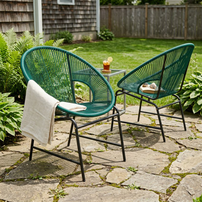 Ensemble de 2 chaises d'extérieur en osier, rotin bleu sarcelle et structure en fer