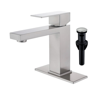 CALBASE Bathroom Sink Faucet Single Hole Brushed Nickel with Pop-up Drain and Supply Lines