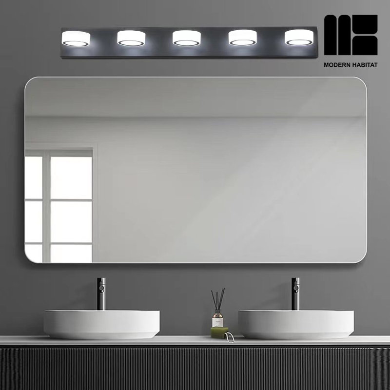 Black Adjustable 5-Light LED Vanity Light with Dome Shade