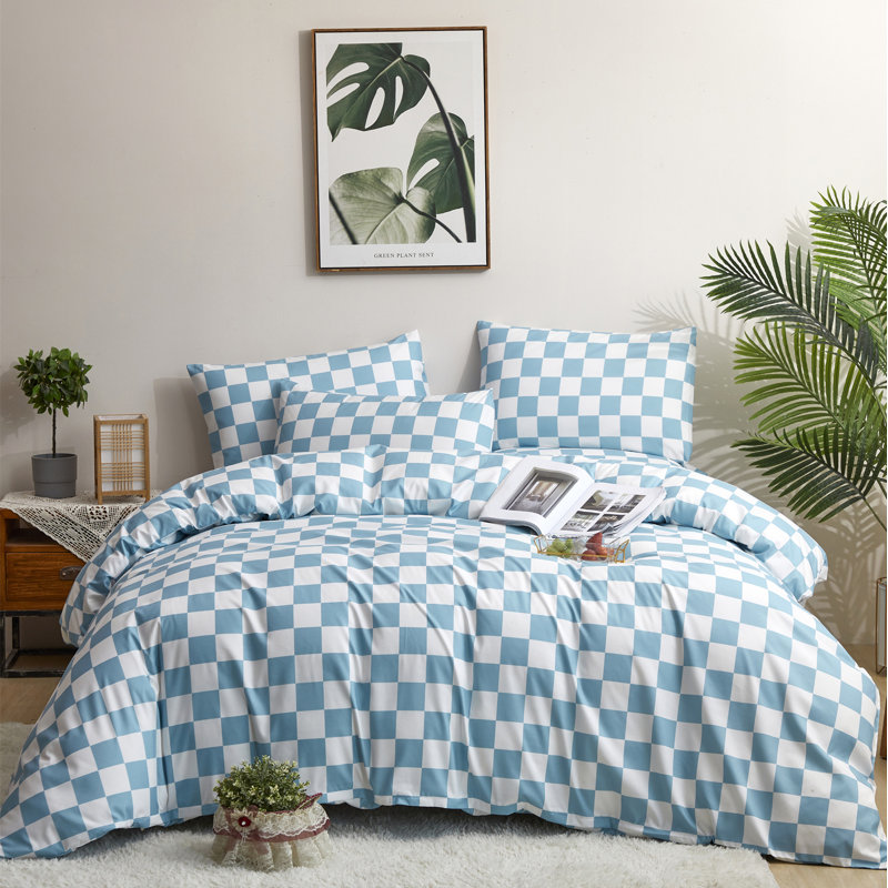 Grid Comforter Set Plaid Bedding Set 1 Checkered Comforter with Pillowcases, King Comforter + 2 King Pillowcases