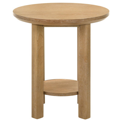 Table de bout ronde en bois avec étagère en chêne clair Ottowa