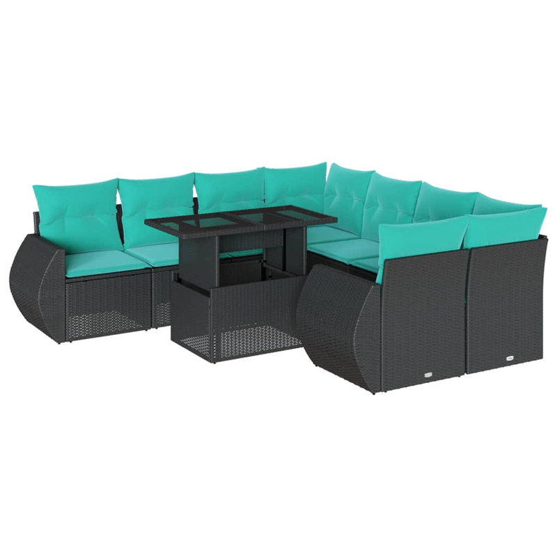 9 Piece Patio Sofa Set With Cushions Poly Rattan, Light Blue, Black