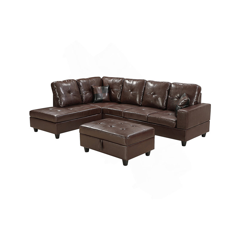 Thoedore 103'' Faux Leather Sofa, Brown Faux Leather, Right Facing