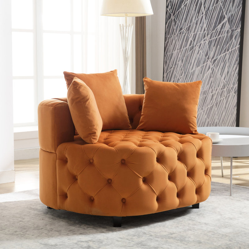 Chaise de velours orange pour les loisirs - hauteur moderne de 16 pouces, largeur de 38 po, Orange