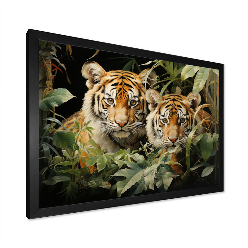 «Asian Art Tigers in Jungle III», reproduction d'art, H 30 po x l 40 po x P 1,5 po, Cadre photo noir