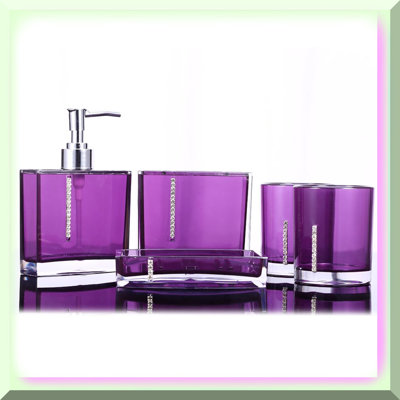 Plum Luxe Bath Set: 5-Piece Acrylic Designer Collection for Home, Hotel, & Travel - Includes Cup, Toothbrush Holder, Soap Dish
