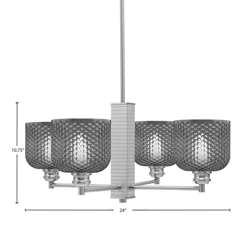 Lustre à 4 lumières Edge avec verre texturé de 6 po, Nickel brossé, Fumée