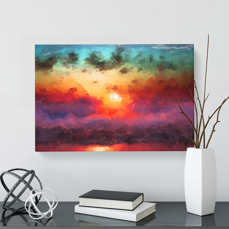 Rainbow Sunset Over The Ocean In Abstract - Wrapped Canvas, 60cm H x 91cm W x 3cm D