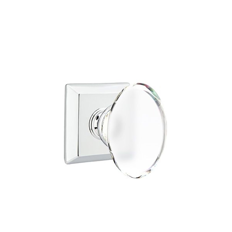 Ensemble de boutons d'intimité Emtek avec rosette Quincy et bouton en verre Hampton, Chrome brillant