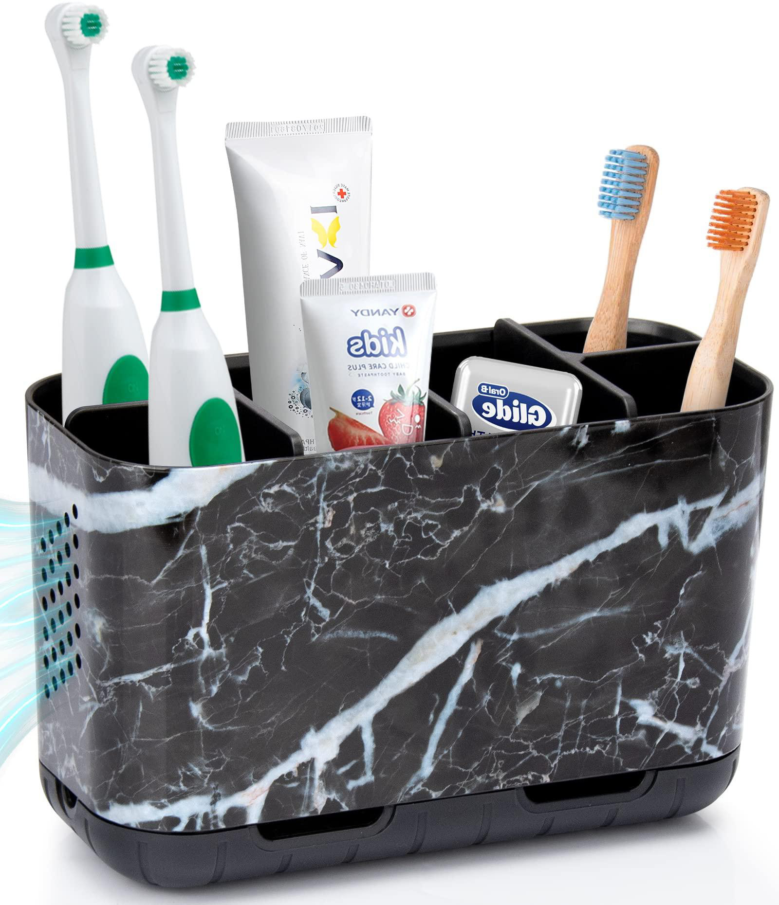 Latitude Run® Black Toothbrush Holder For Bathroom Toothpaste Organizer ...