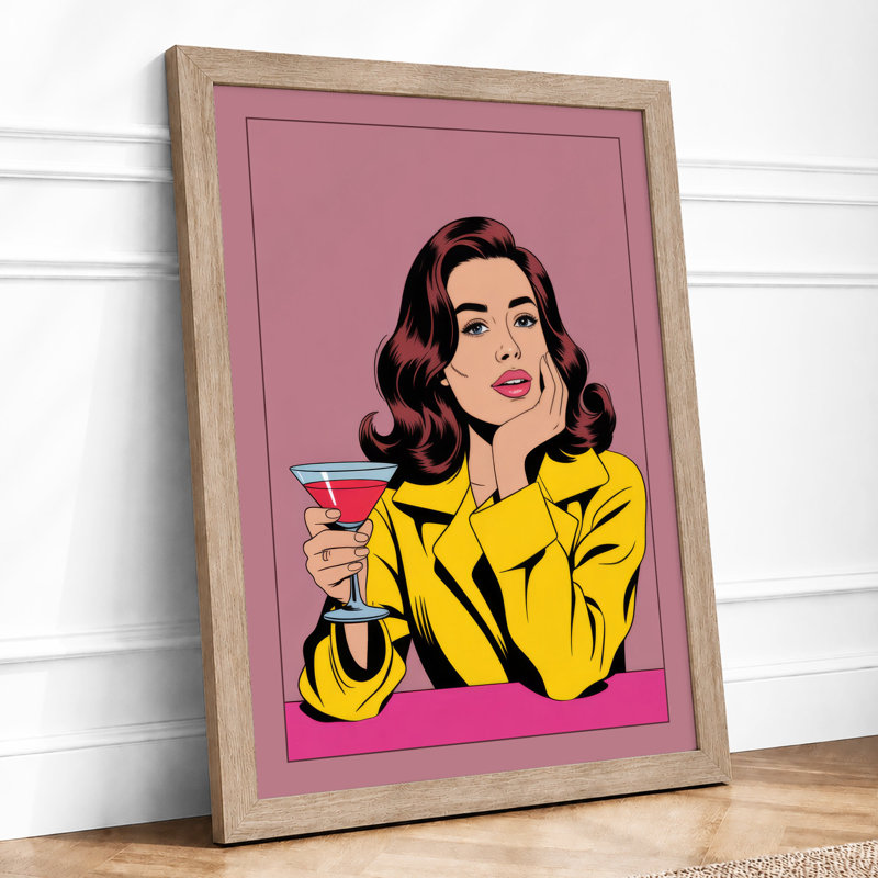 Cocktail Hour Retro - Framed Print, A2 - 59.4 x 42.0 cm, Oak