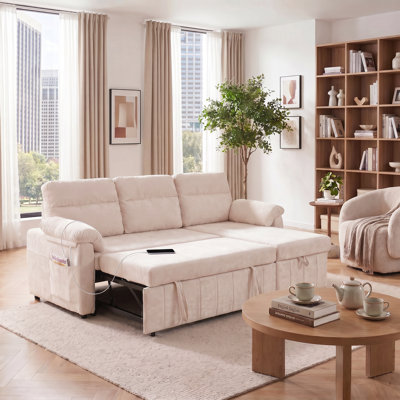 Canapé-lit modulaire convertible moderne de 84 po avec rangement caché et port USB