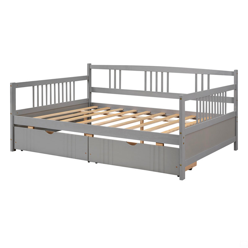 Lit de jour double en bois avec deux tiroirs, Gris