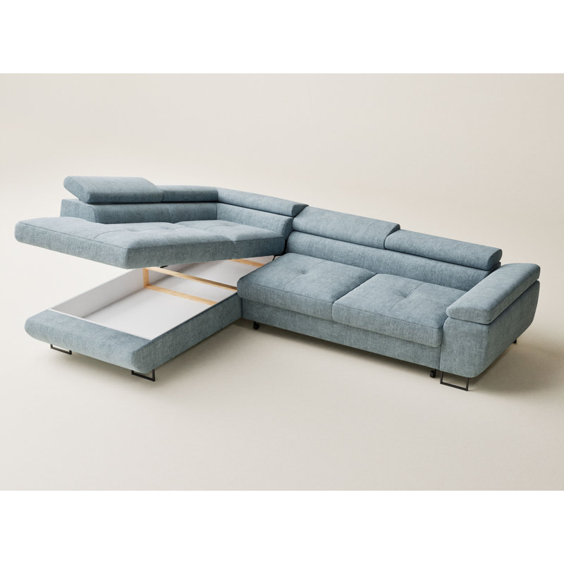 4 Seater Reclining Corner Sofa , Left Hand Facing, Light blue Polyester/Chenille