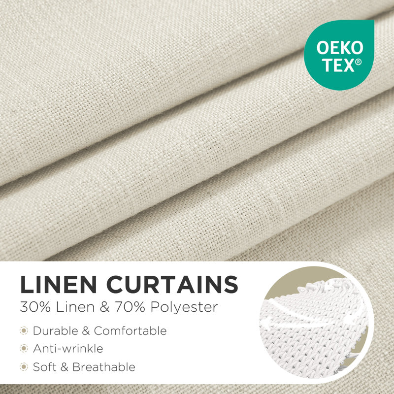 52''W Light Filtering Linen Curtains - Back Tab & Rod Pocket Top, 2 Panels Set, 70" W x 84" L