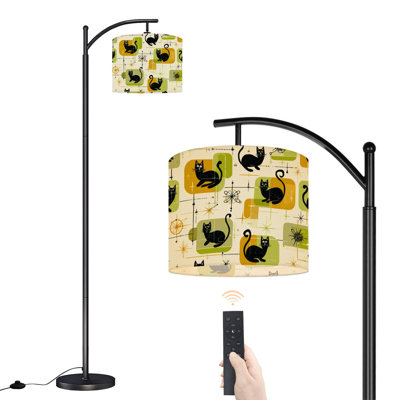  Lampe sur pied arc atomique rétro chat noir géométrique haute lampe sur pied moderne abat-jour réglable en lin à 3 couleurs