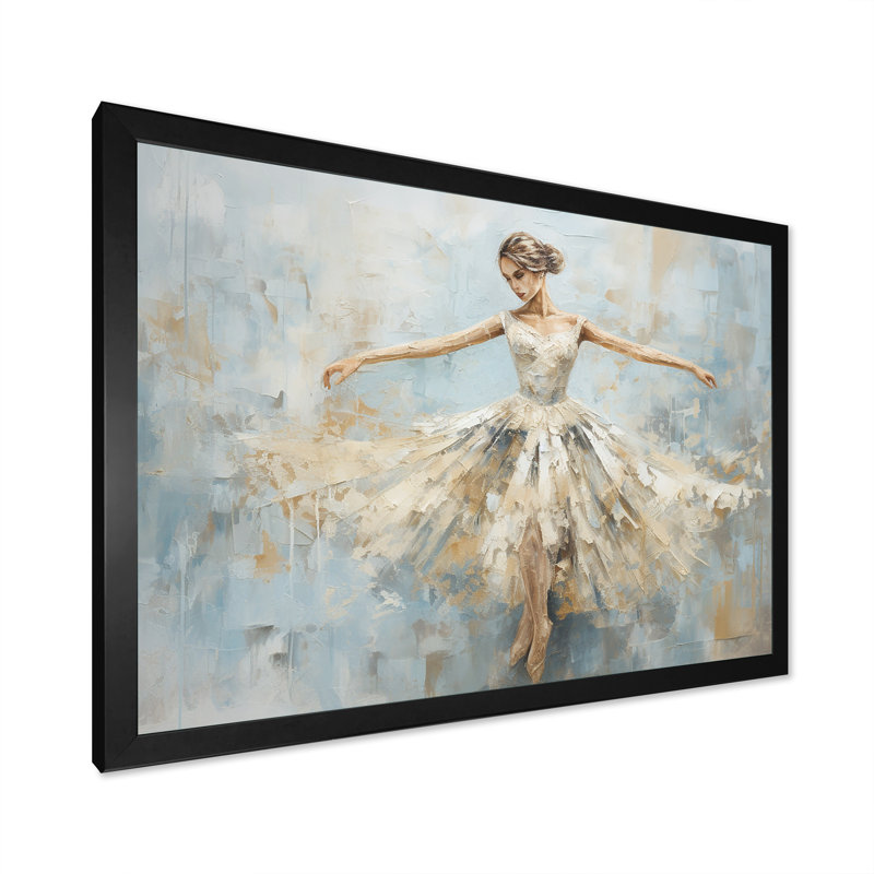 Beige doré minimalisme ballerine - ballet, art mural, H 12 po x l 20 po x P 1 po, Cadre noir