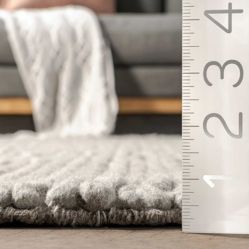 Tapis gris clair en laine tressé à la main, Tapis de couloir de 2 pi 6 po x 8 pi